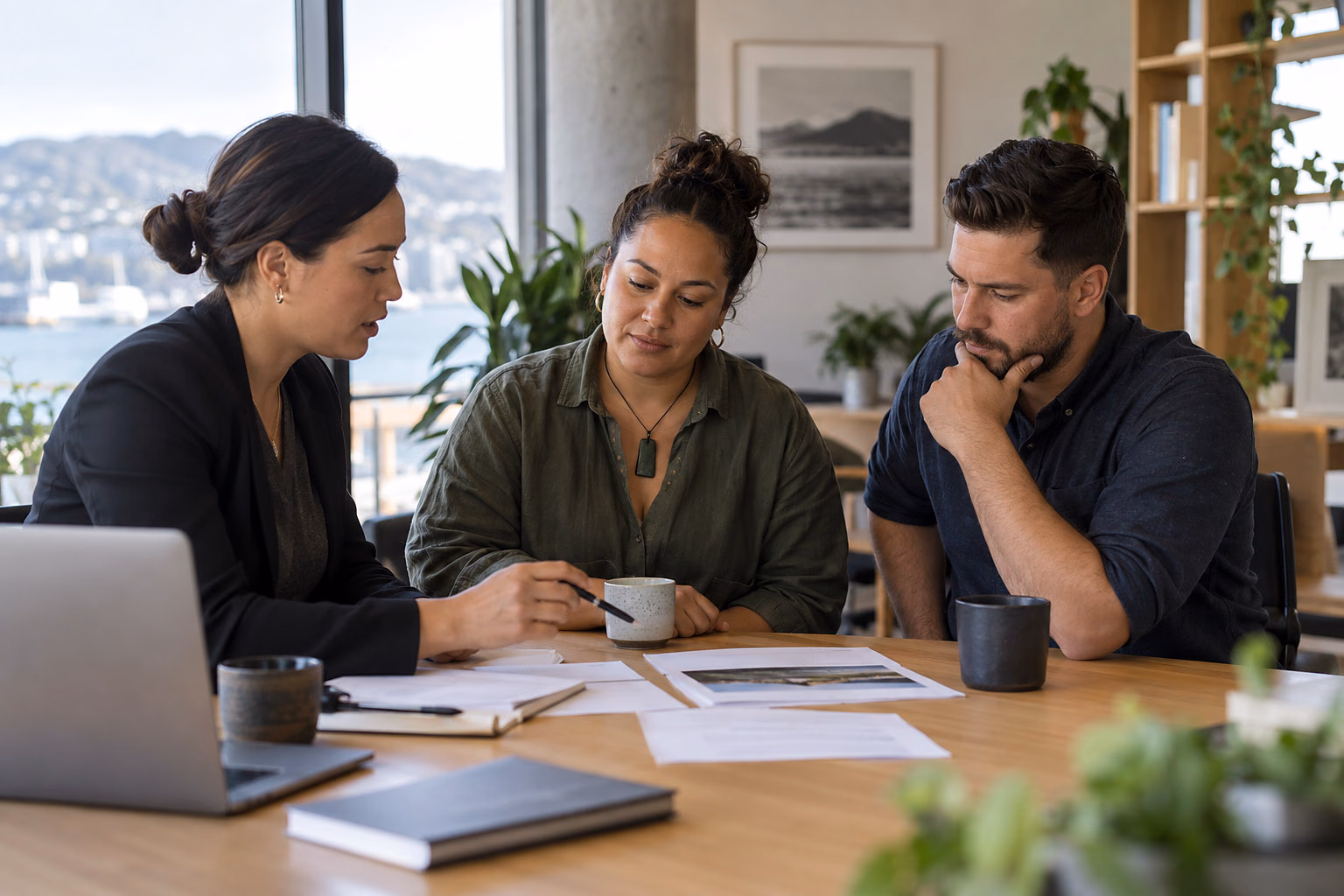 New Zealand business owners going through their finances with an adviser