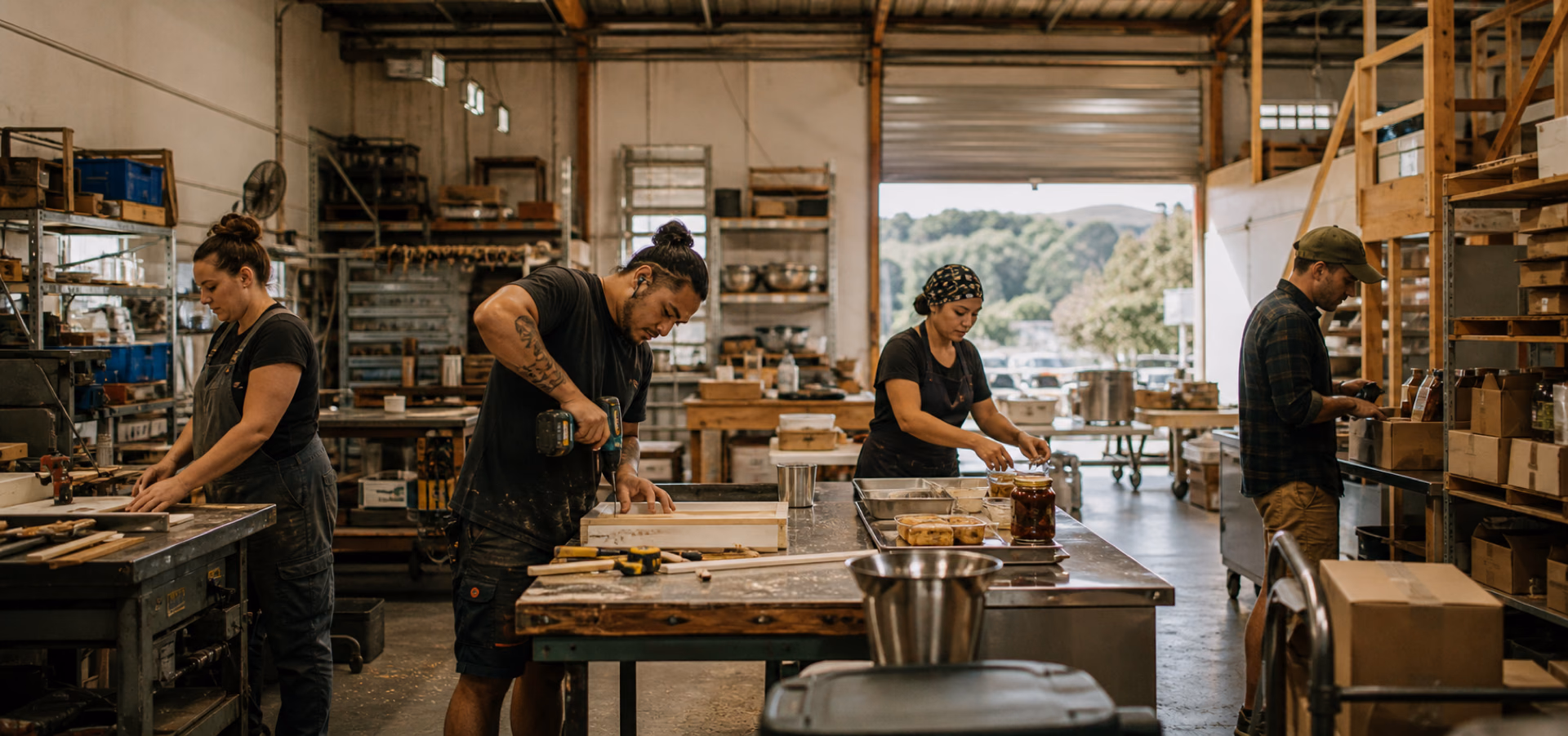 New Zealand business owners at work together in their workshop