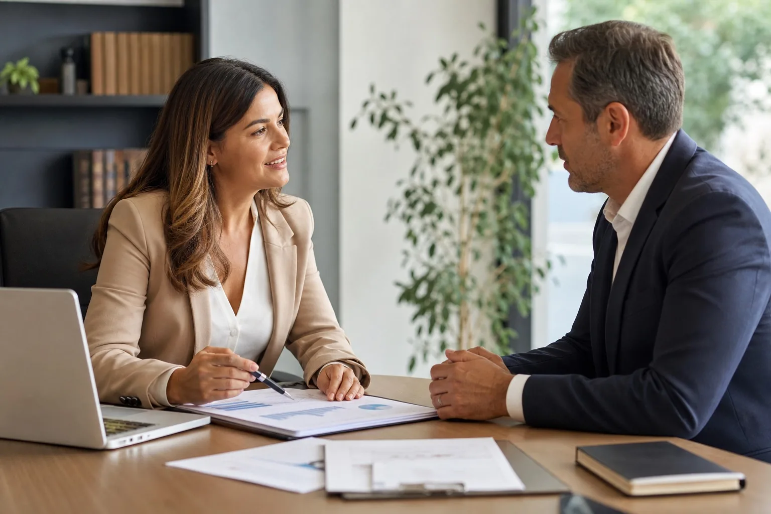 New Zealand mortgage broker discussing business finance with a business owner